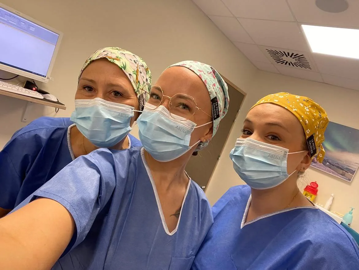 Ophthalmology nurses with scrub caps